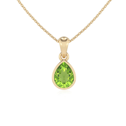 natural peridot pear solitaire necklaces in yellow gold 