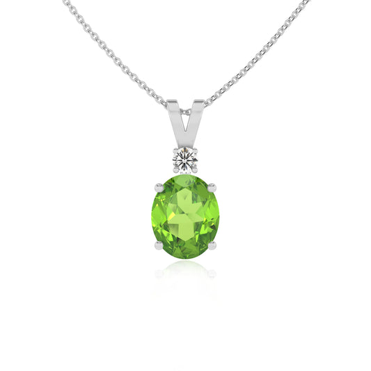 natural peridot oval solitaire v-bale necklaces in white gold 