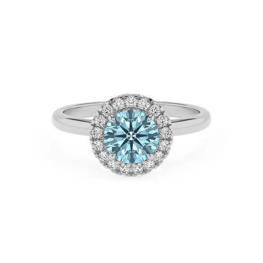 lab grown aquamarine round solitaire rings in white gold 