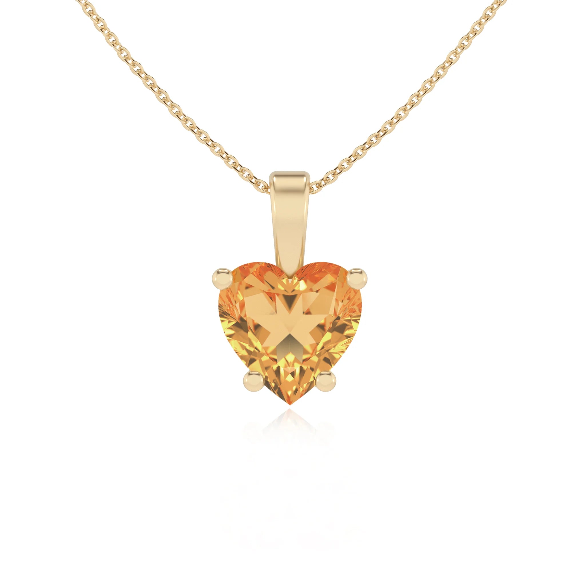 lab grown citrine heart solitaire necklaces in yellow gold 