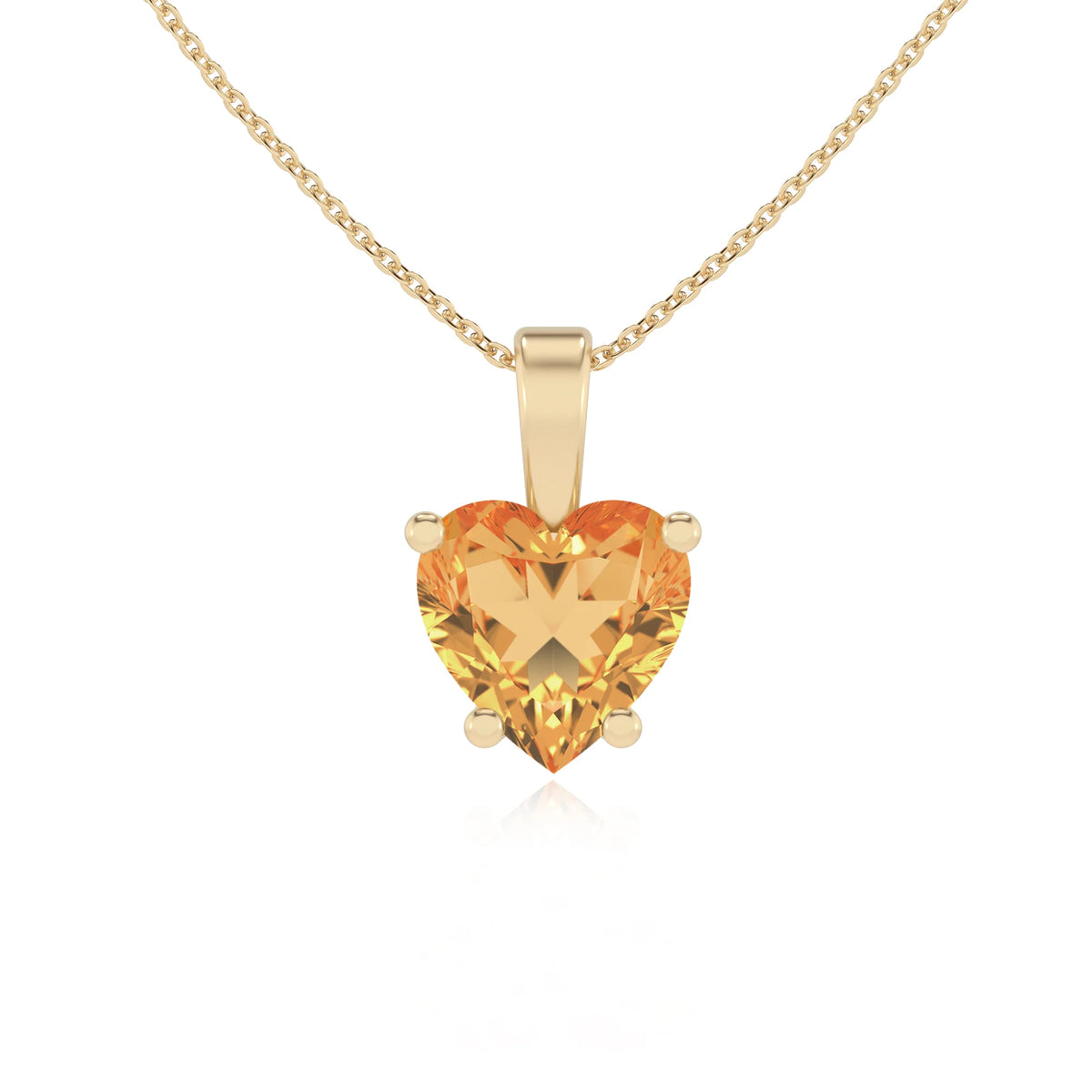 lab grown citrine heart solitaire necklaces in yellow gold 