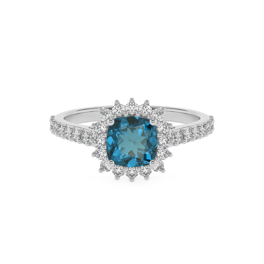 natural london-blue-topaz cushion solitaire rings in white gold 