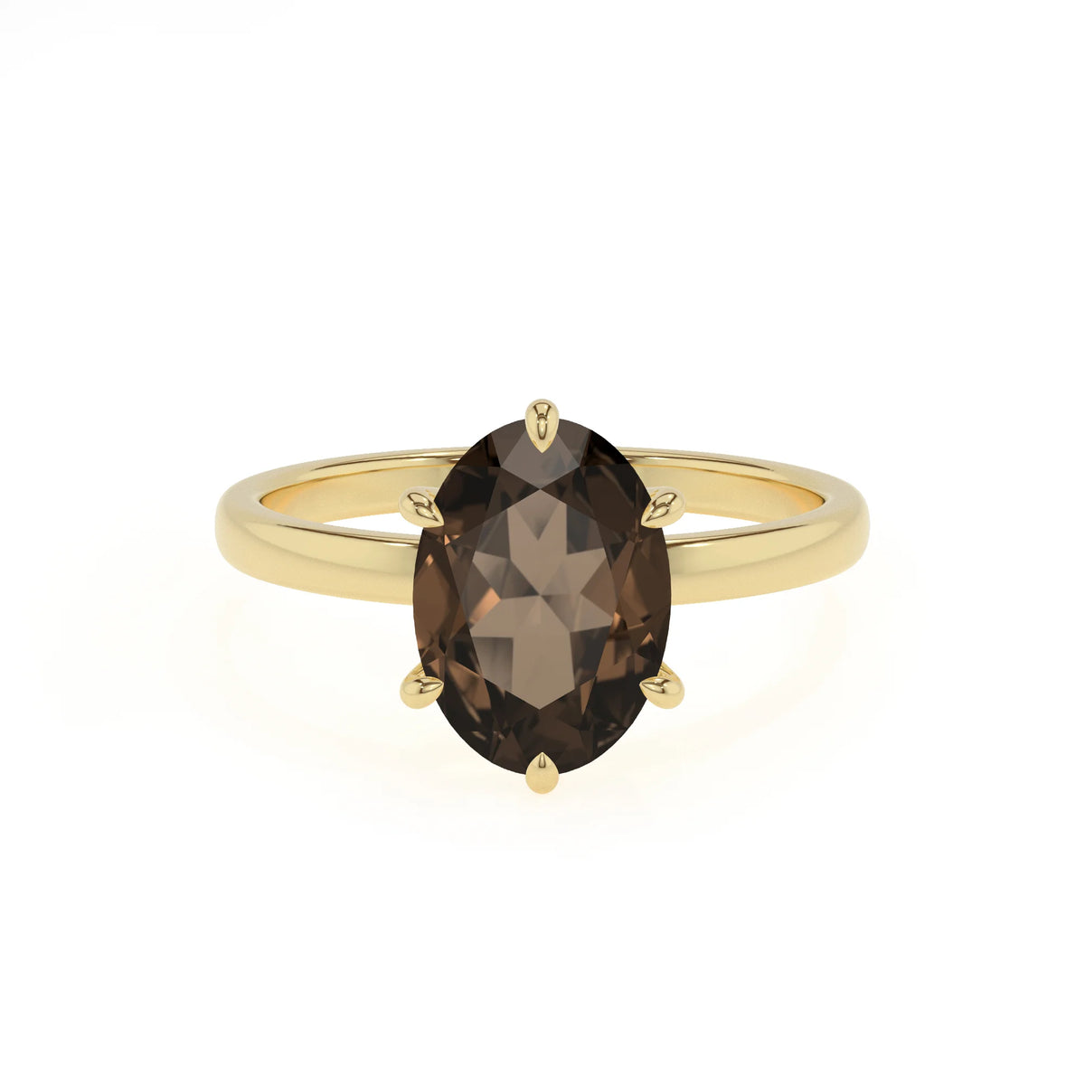 natural smoky-quartz oval solitaire rings in yellow gold 