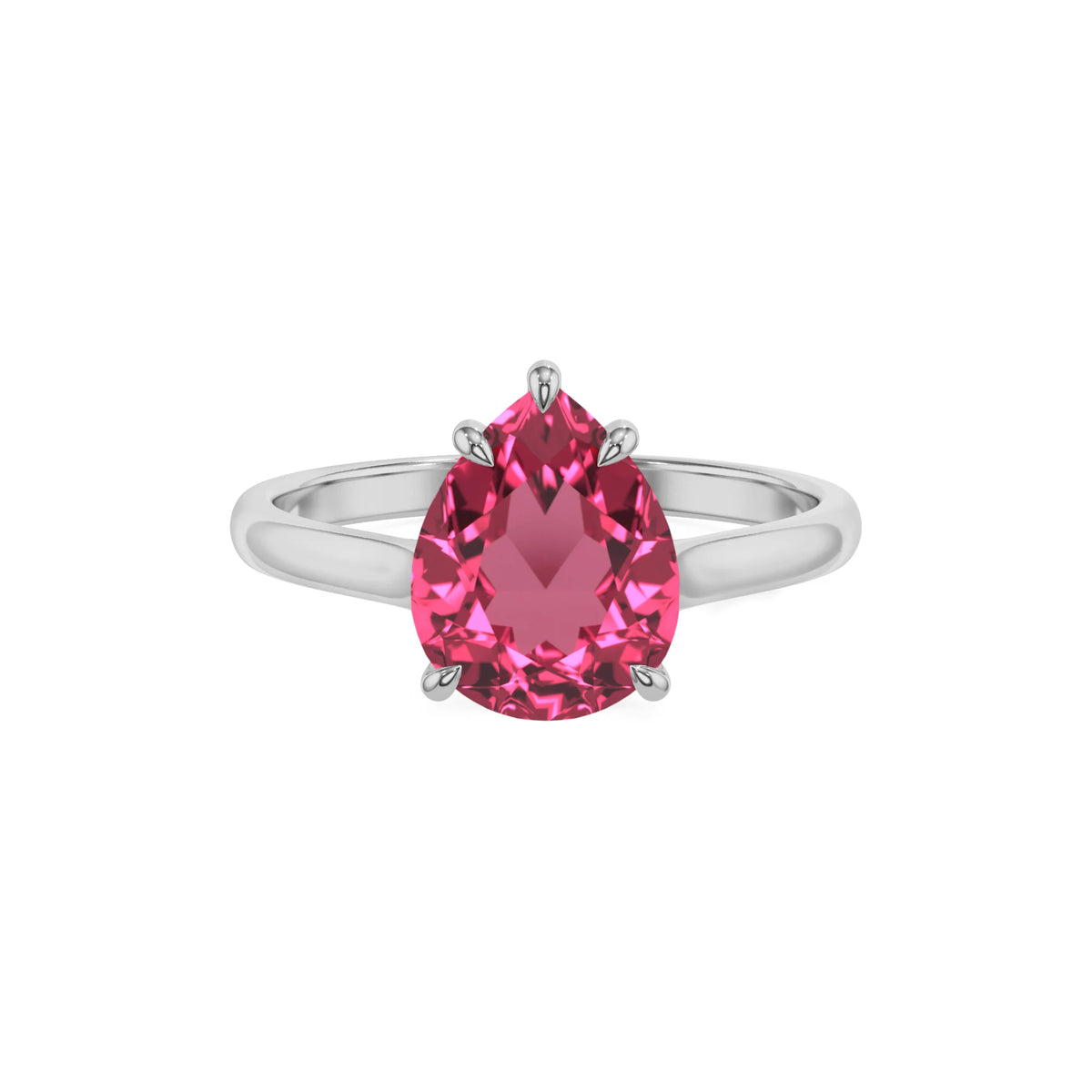 lab grown pink-tourmaline pear solitaire rings in platinum 