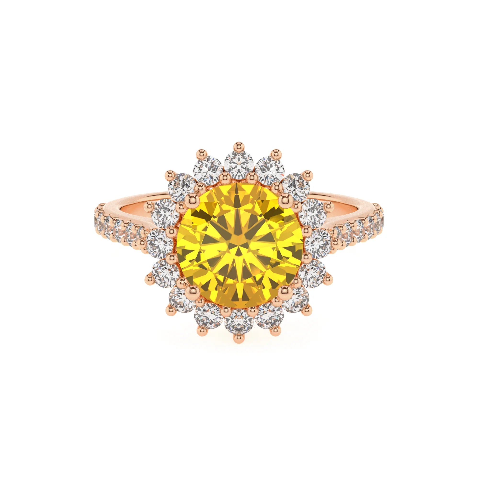 lab grown yellow-sapphire round solitaire rings in rose gold 