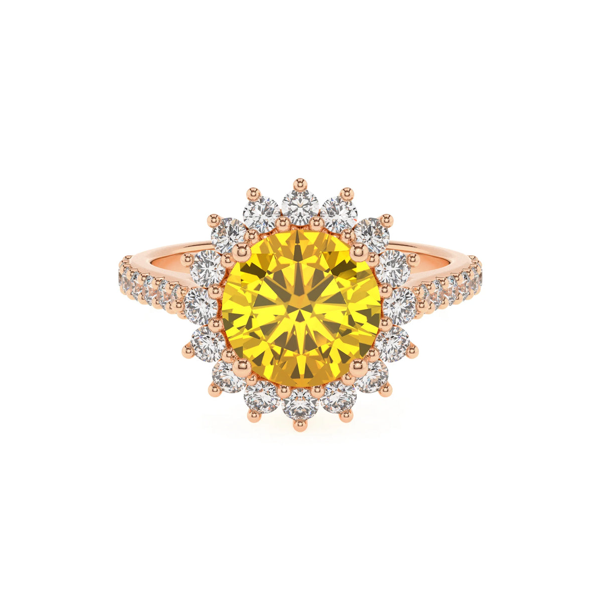 lab grown yellow-sapphire round solitaire rings in rose gold 
