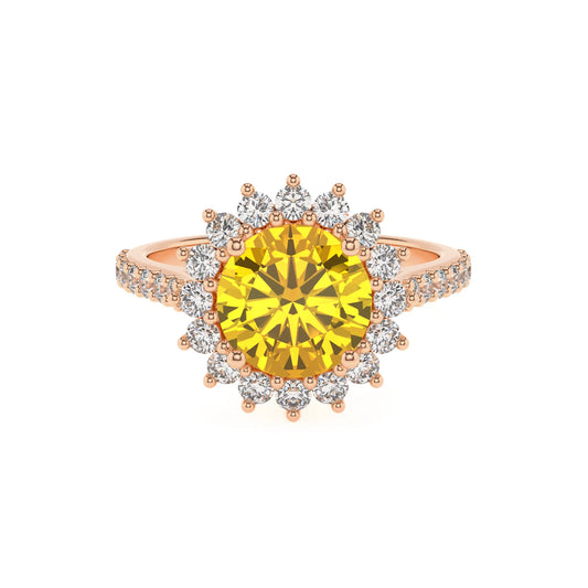 lab grown yellow-sapphire round solitaire rings in rose gold 