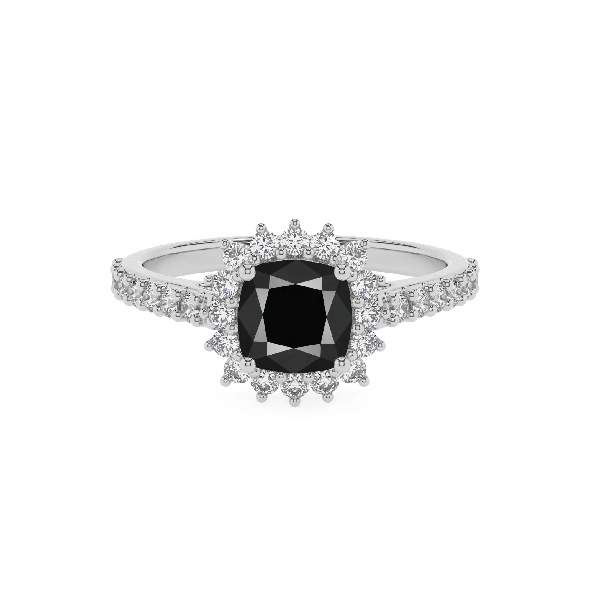 natural black-onyx cushion solitaire rings in white gold 