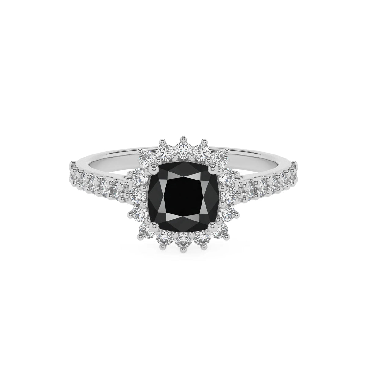natural black-onyx cushion solitaire rings in white gold 