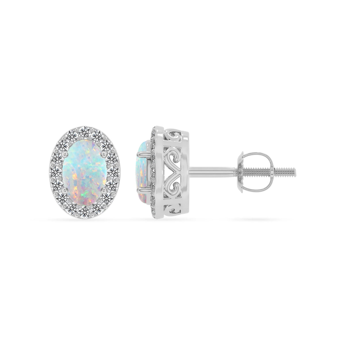 lab grown opal oval stud earrings in white gold 