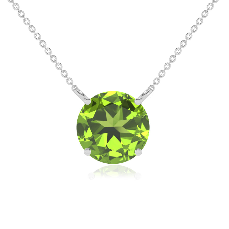 natural peridot round solitaire necklaces in white gold 