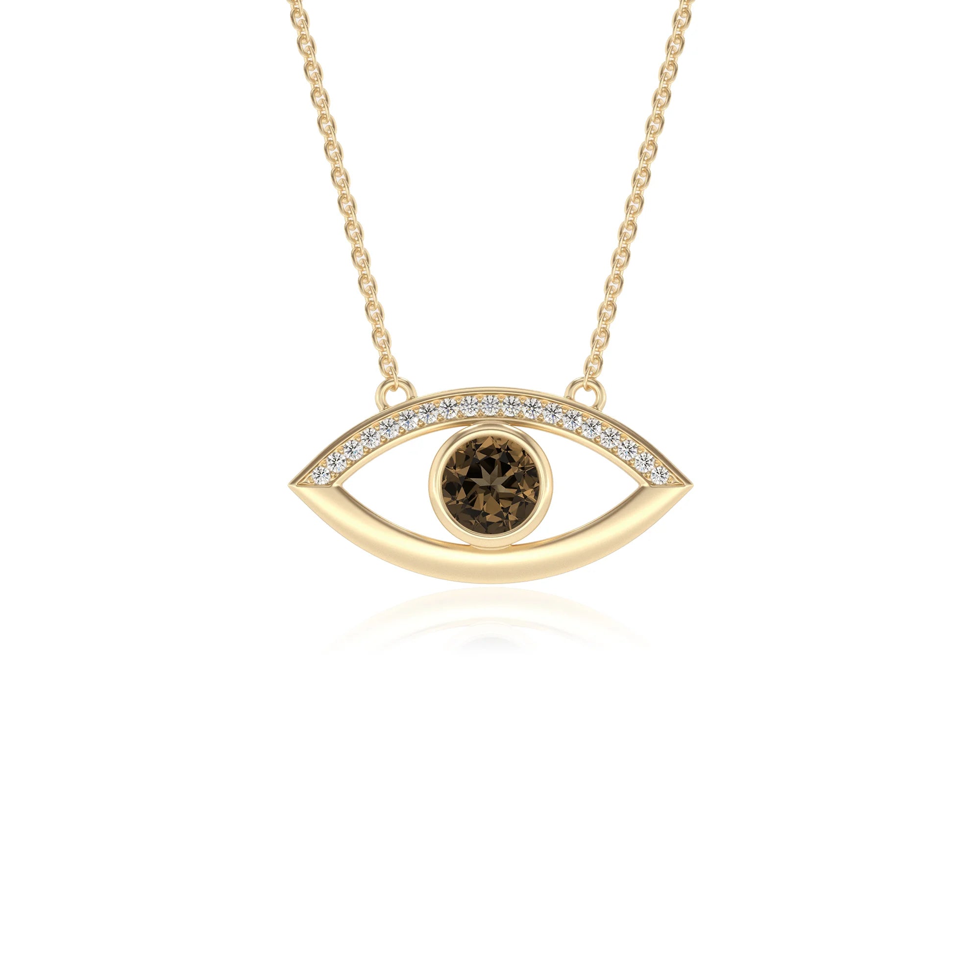 natural smoky-quartz round solitaire necklaces in yellow gold 