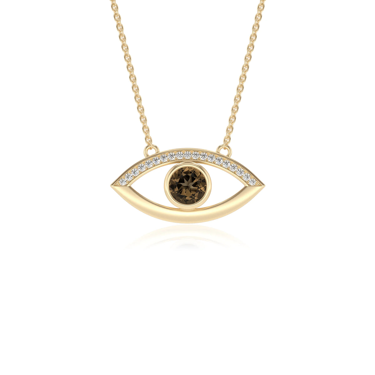 natural smoky-quartz round solitaire necklaces in yellow gold 