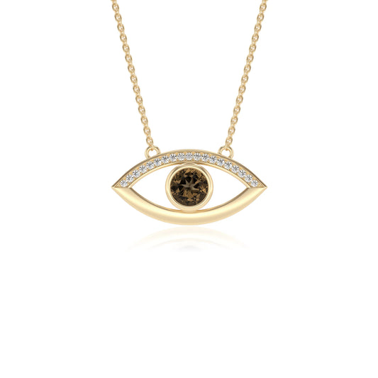 natural smoky-quartz round solitaire necklaces in yellow gold 