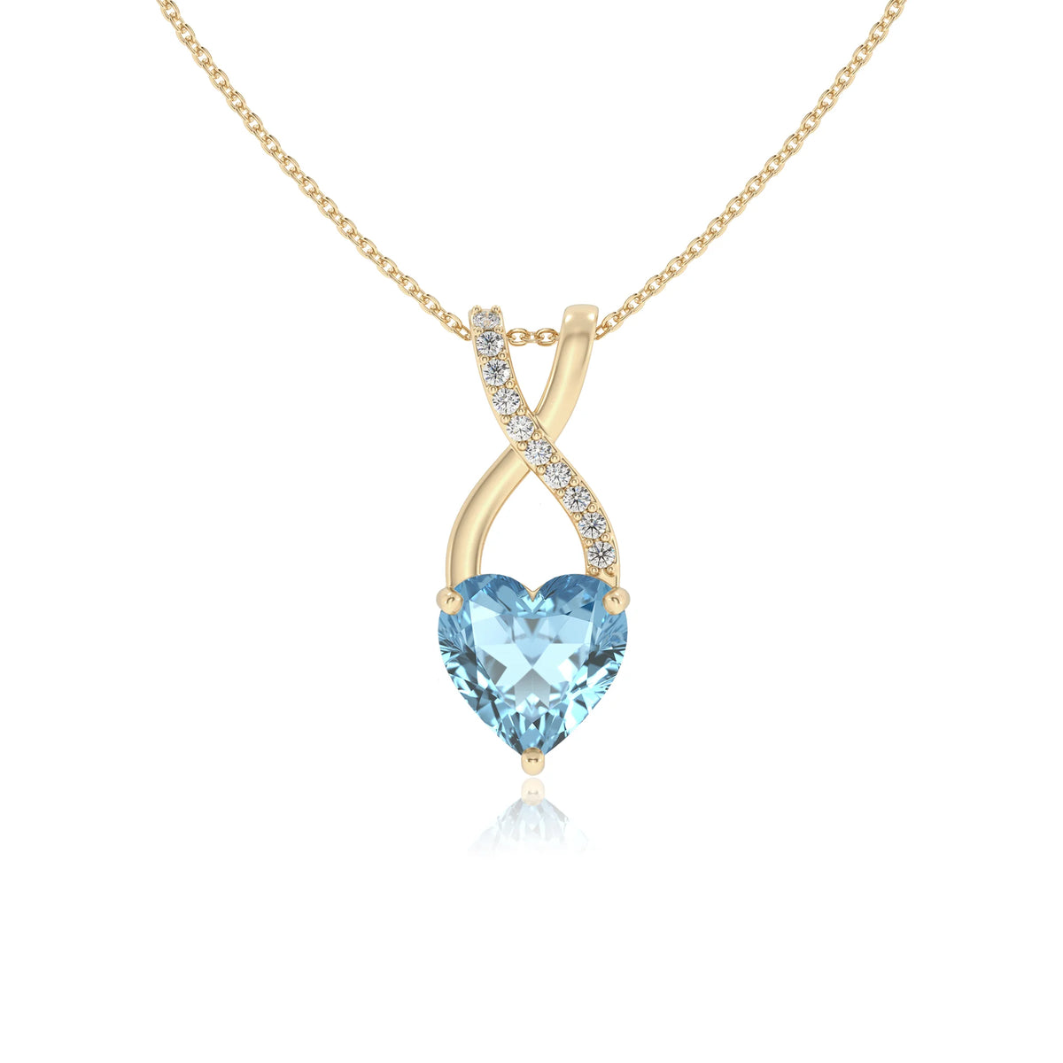 lab grown aquamarine heart solitaire necklaces in yellow gold 