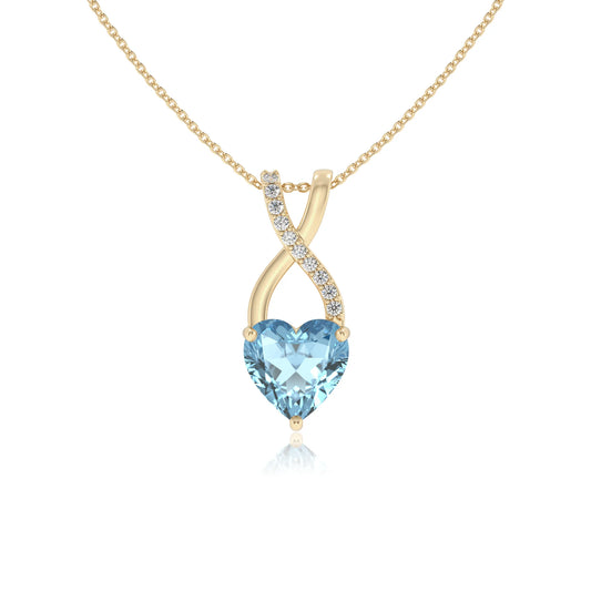 lab grown aquamarine heart solitaire necklaces in yellow gold 