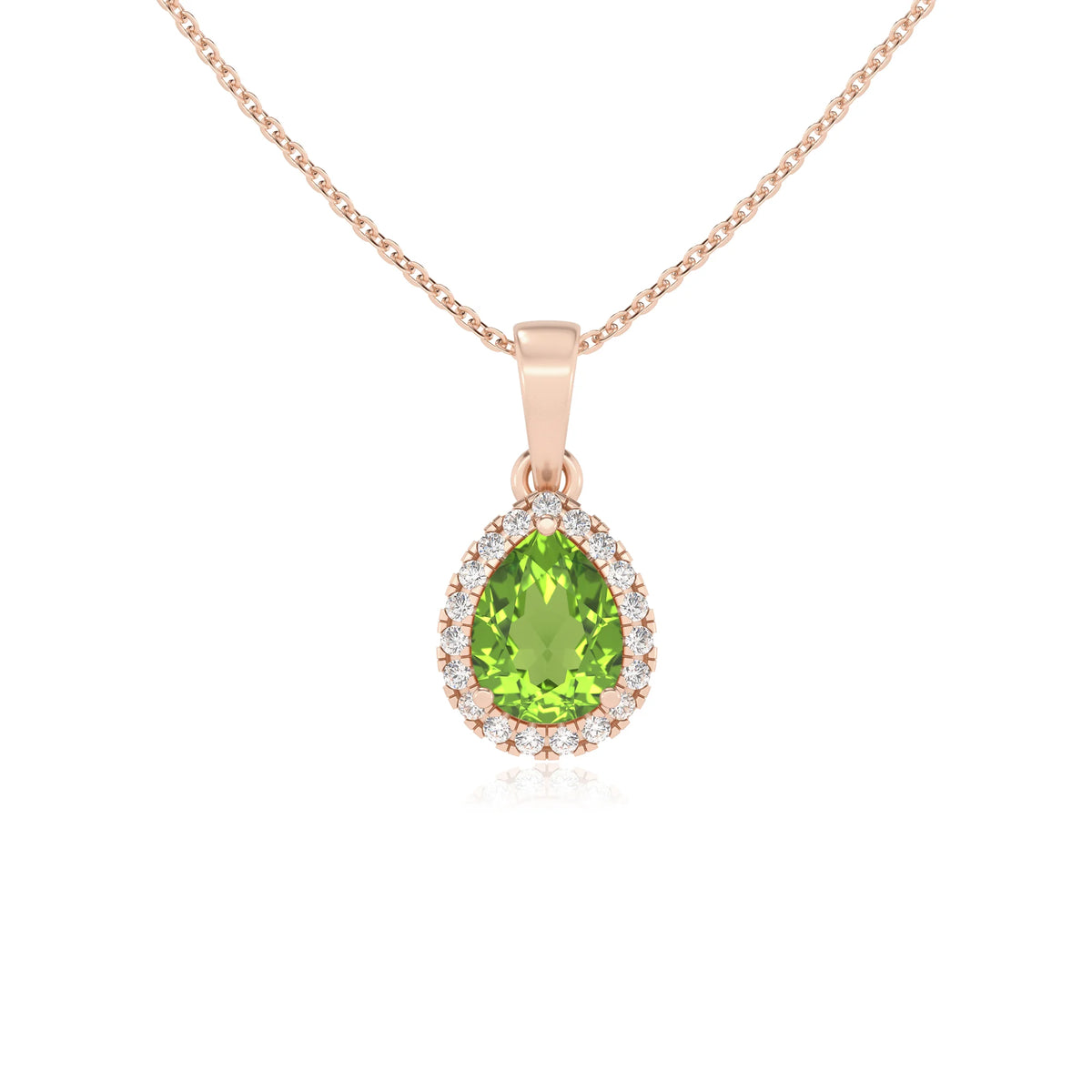 natural peridot pear solitaire necklaces in rose gold 