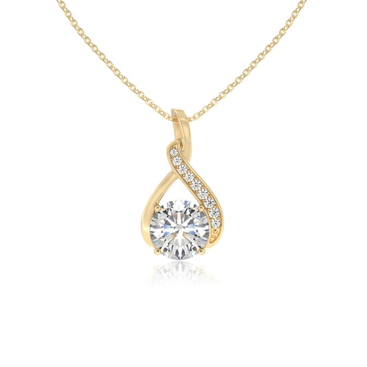 lab grown moissanite round solitaire necklaces in yellow gold 