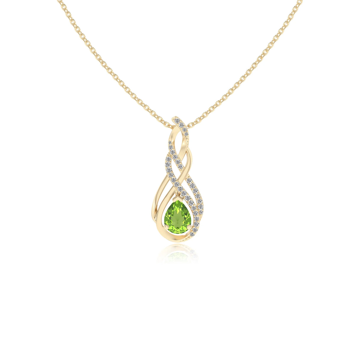 natural peridot pear solitaire necklaces in yellow gold 