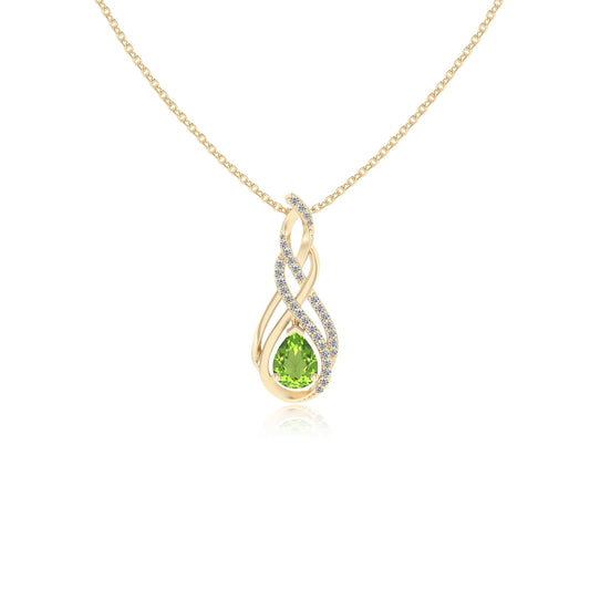 natural peridot pear solitaire necklaces in yellow gold 