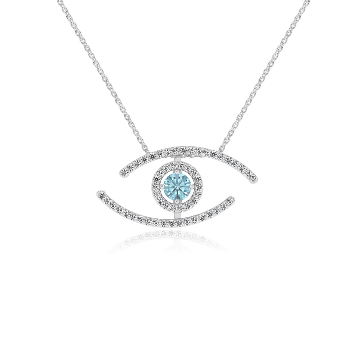 lab grown aquamarine round solitaire necklaces in white gold 