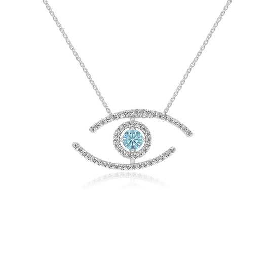 lab grown aquamarine round solitaire necklaces in white gold 