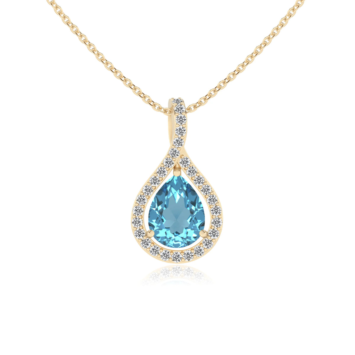 natural swiss-blue-topaz pear solitaire necklaces in yellow gold 