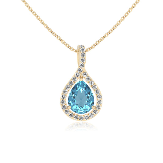 natural swiss-blue-topaz pear solitaire necklaces in yellow gold 