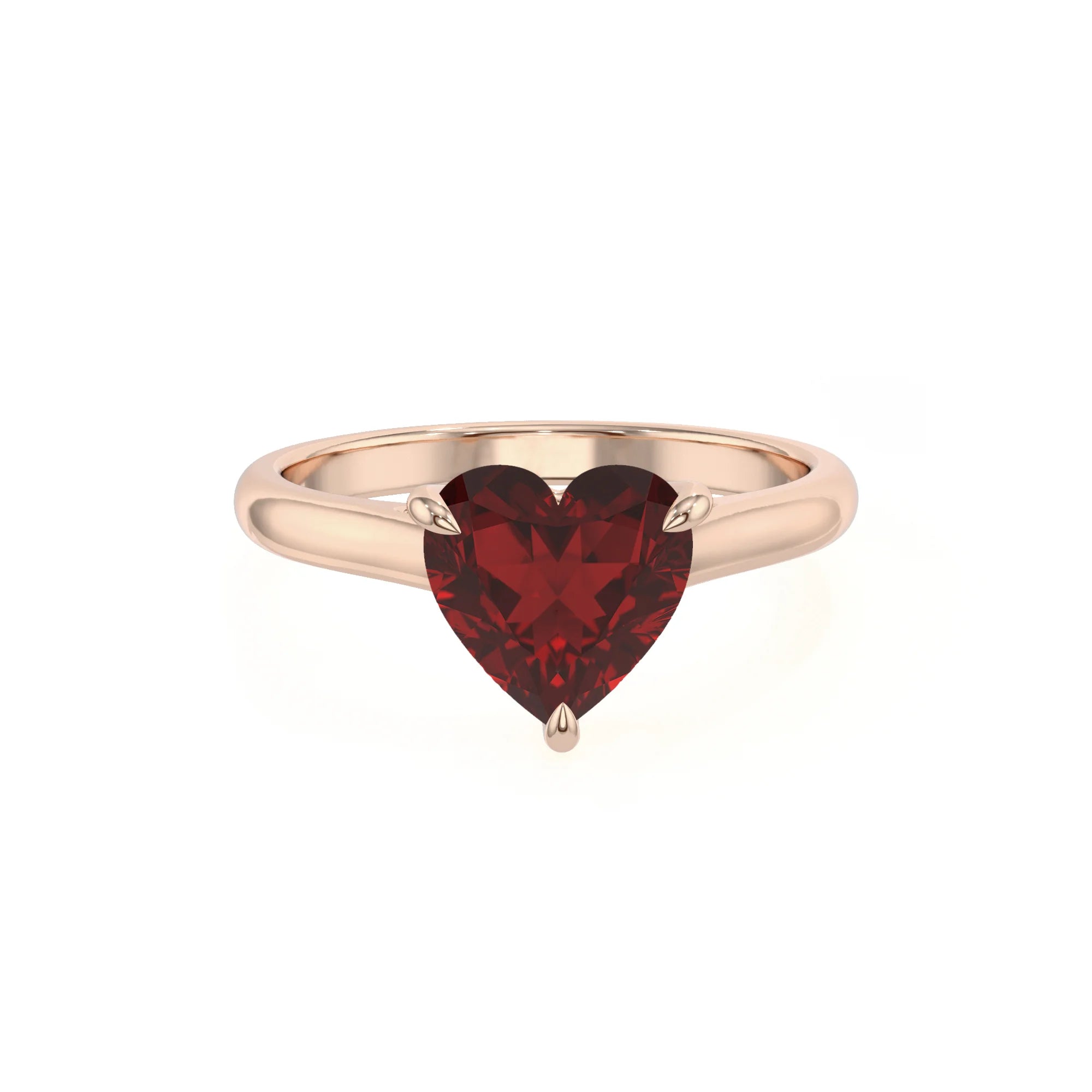 natural garnet heart solitaire rings in rose gold 