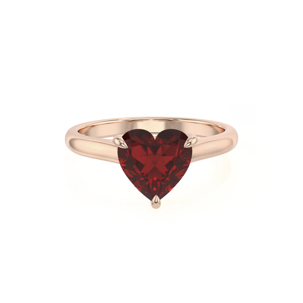 natural garnet heart solitaire rings in rose gold 