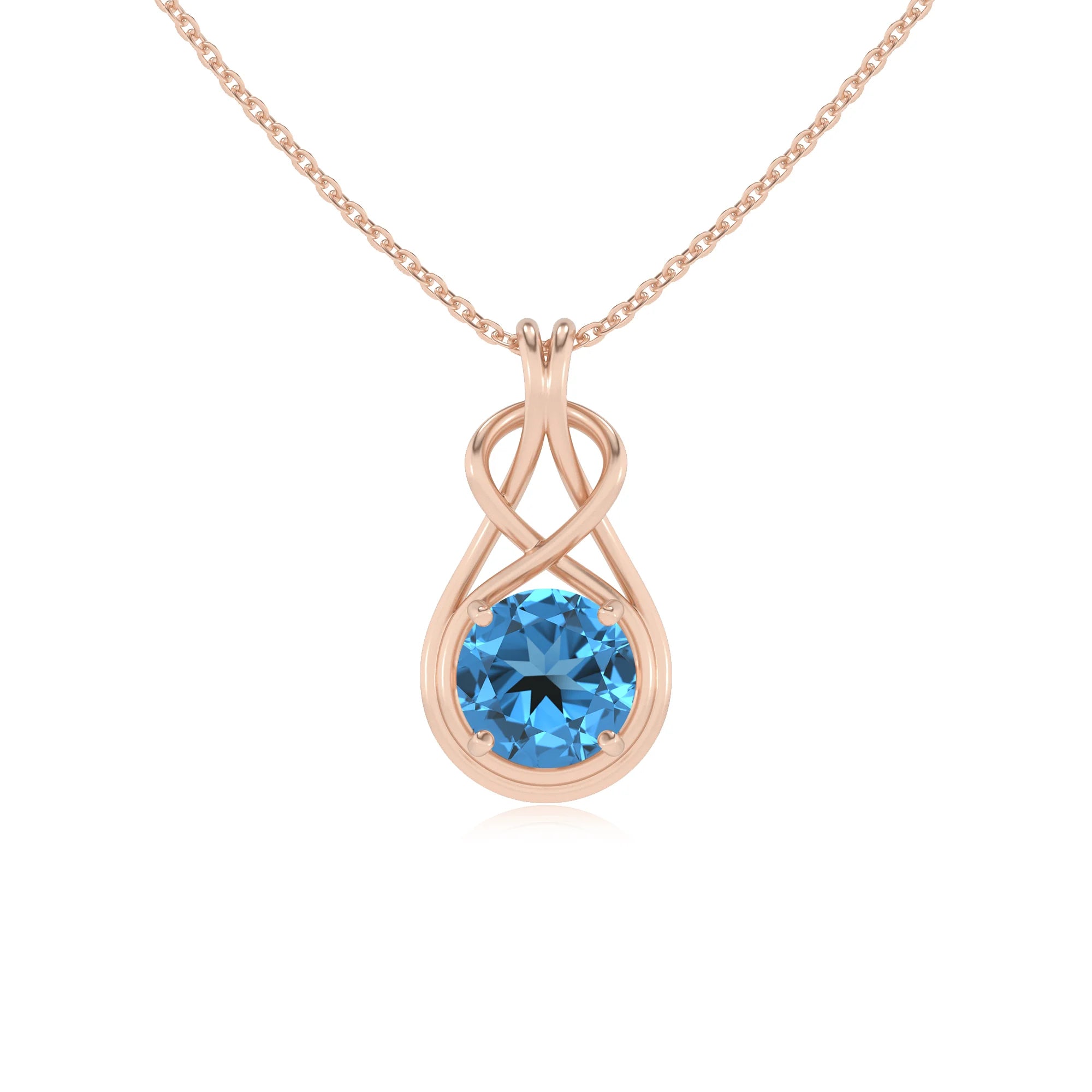 natural swiss-blue-topaz round solitaire necklaces in rose gold 