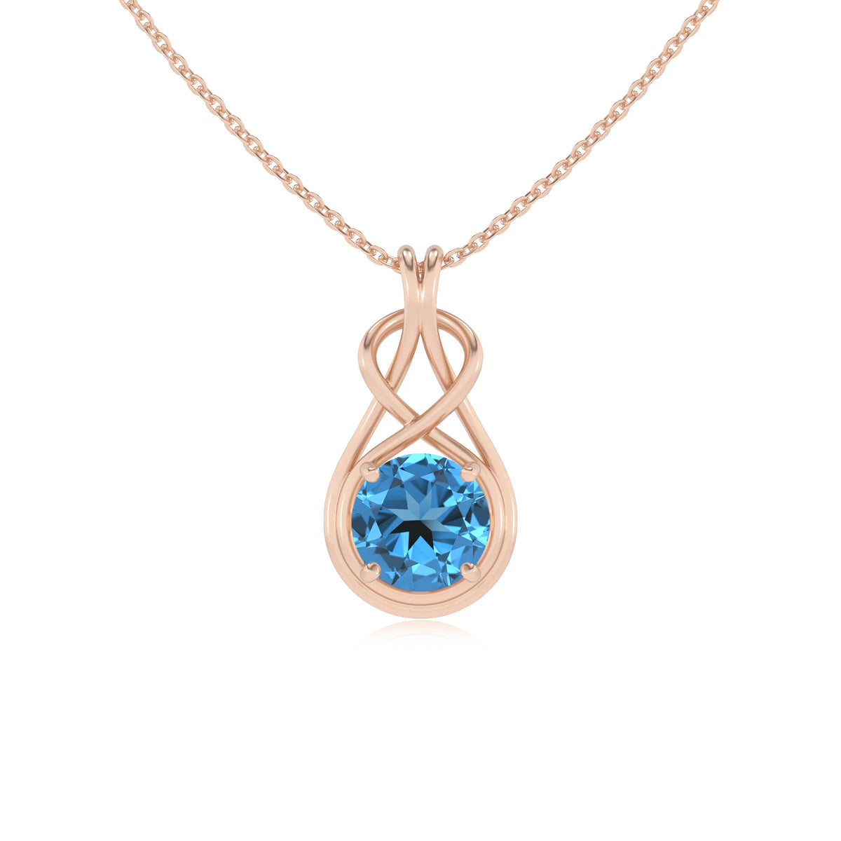 natural swiss-blue-topaz round solitaire necklaces in rose gold 