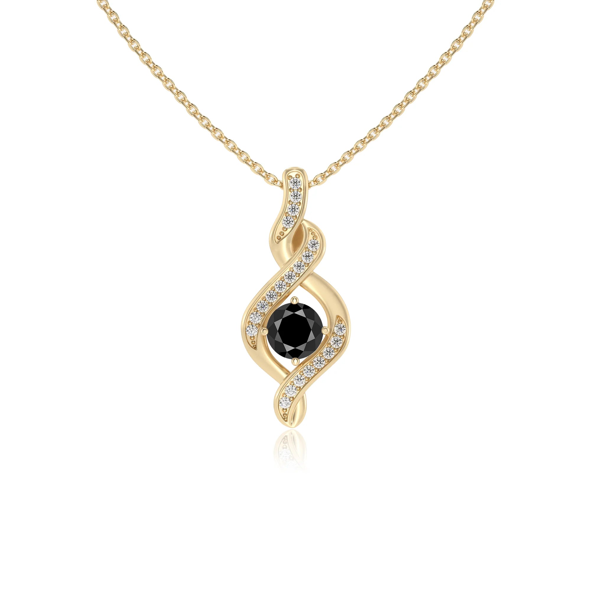 natural black-onyx round solitaire necklaces in yellow gold 