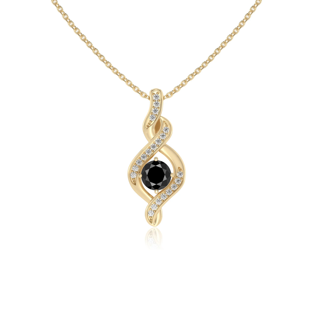 natural black-onyx round solitaire necklaces in yellow gold 