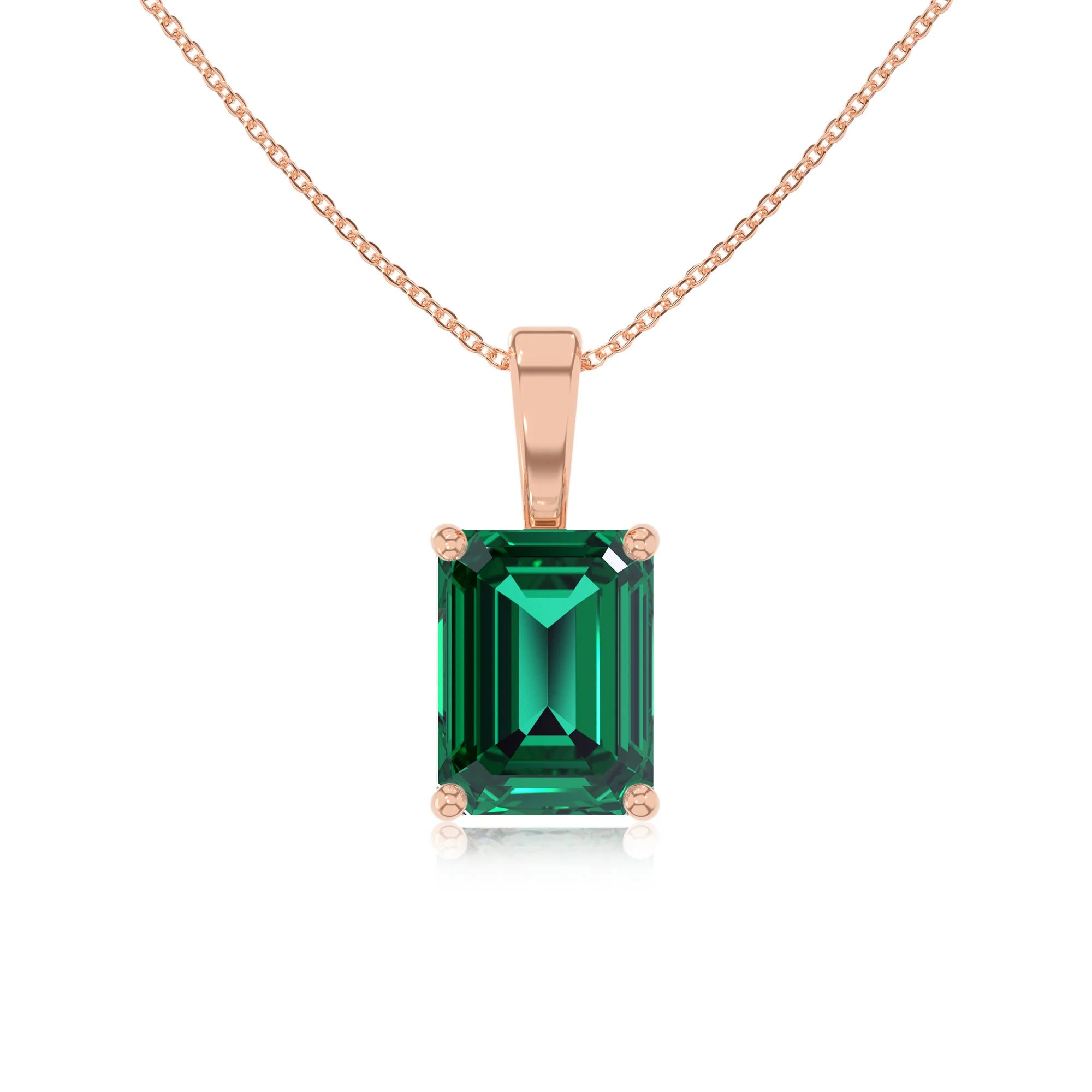 lab grown emerald octogon cut solitaire necklaces in rose gold 