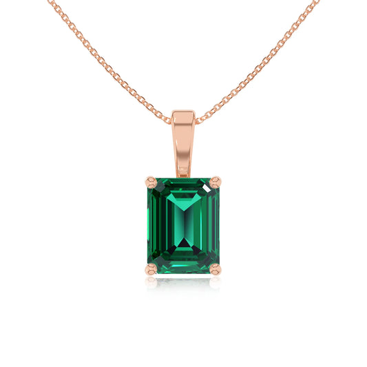lab grown emerald octogon cut solitaire necklaces in rose gold 