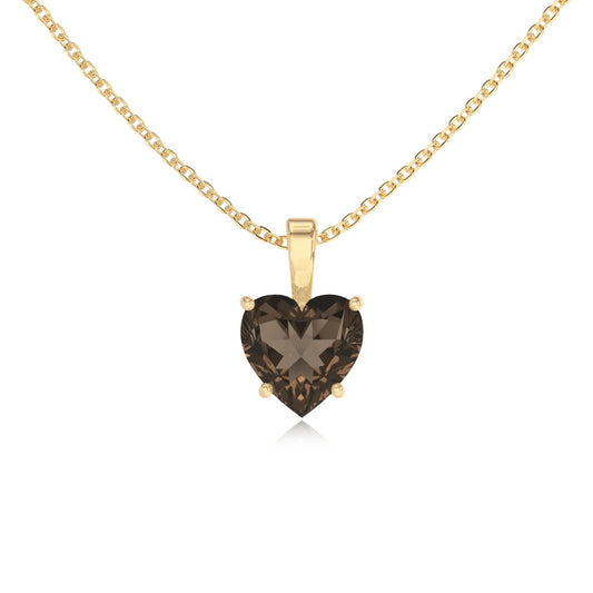 natural smoky-quartz heart solitaire necklaces in yellow gold 