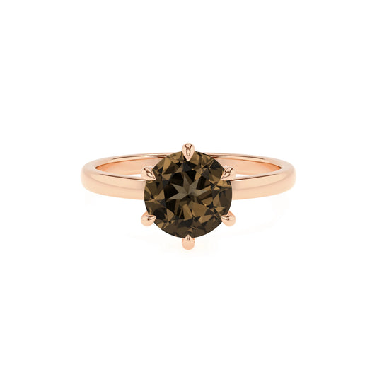 natural smoky-quartz round solitaire rings in rose gold 