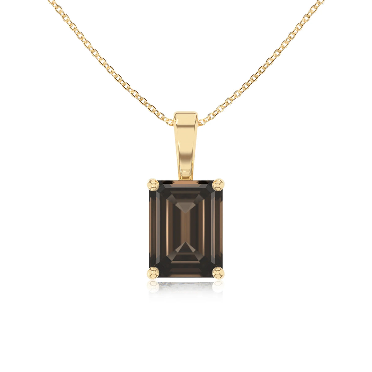 natural smoky-quartz emerald cut solitaire necklaces in yellow gold 