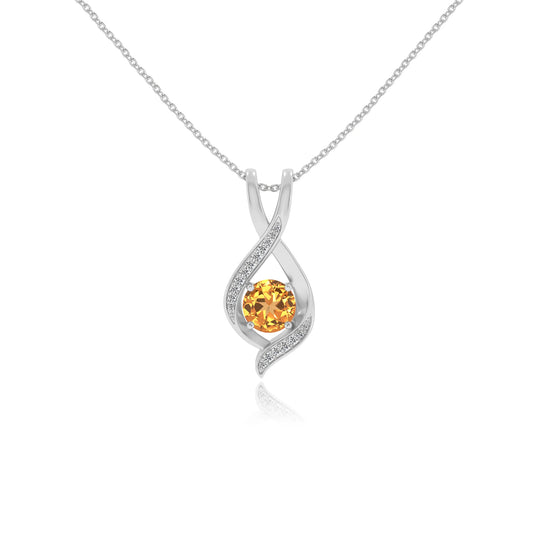 lab grown citrine round solitaire necklaces in platinum 