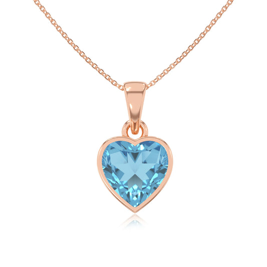 natural swiss-blue-topaz heart solitaire necklaces in rose gold 