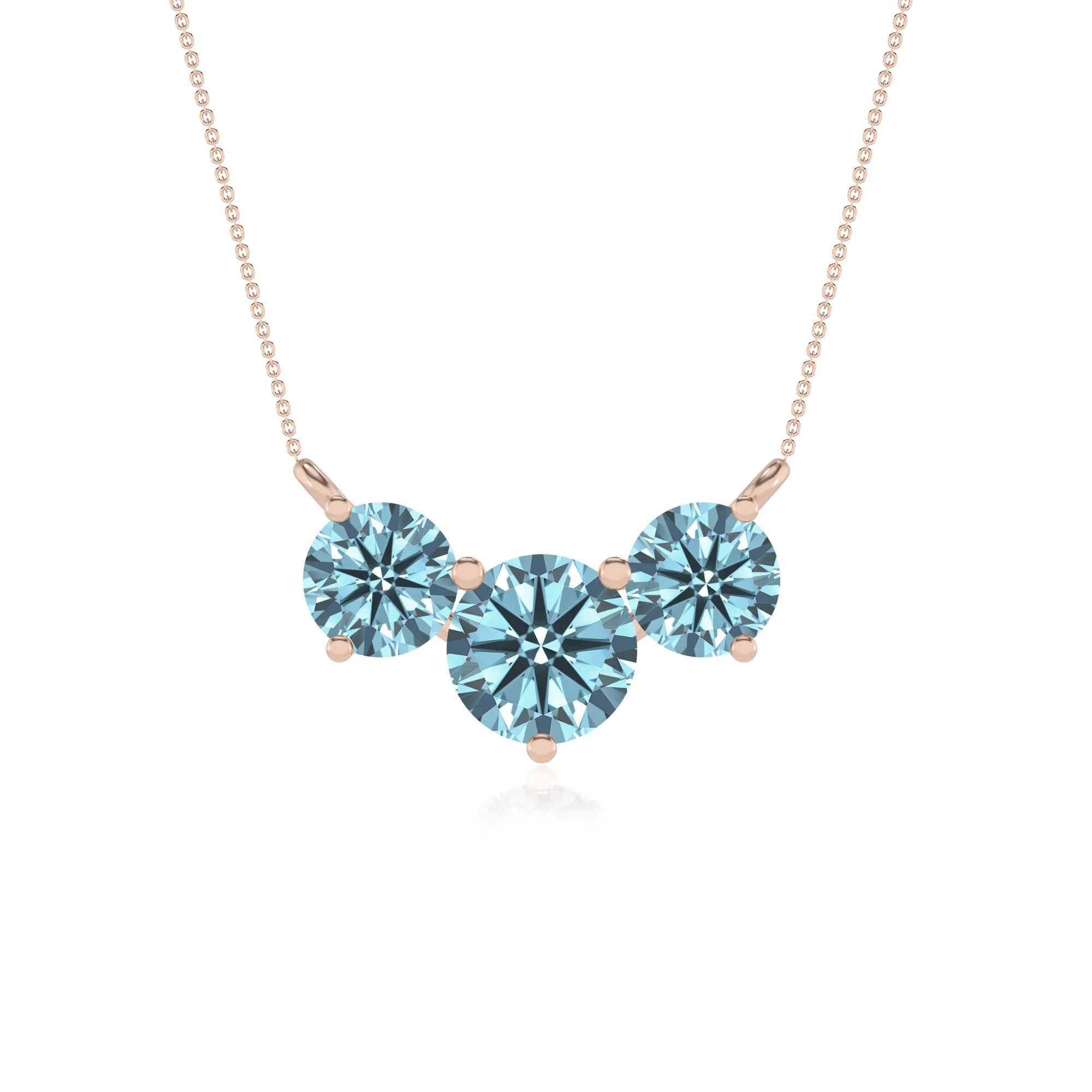 lab grown aquamarine round solitaire v-bale necklaces in rose gold 