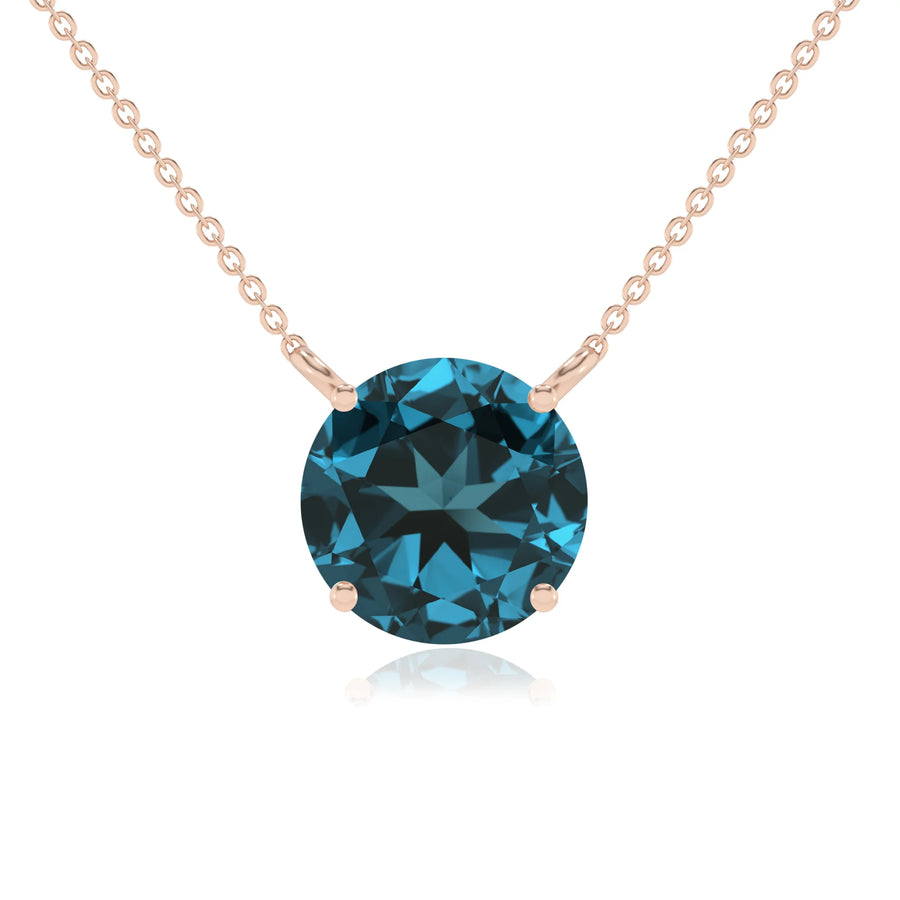 natural london-blue-topaz round solitaire necklaces in rose gold 