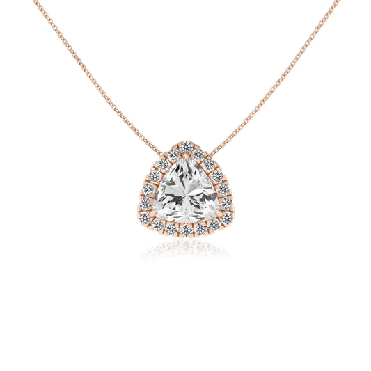 lab grown moissanite trillion solitaire necklaces in rose gold 