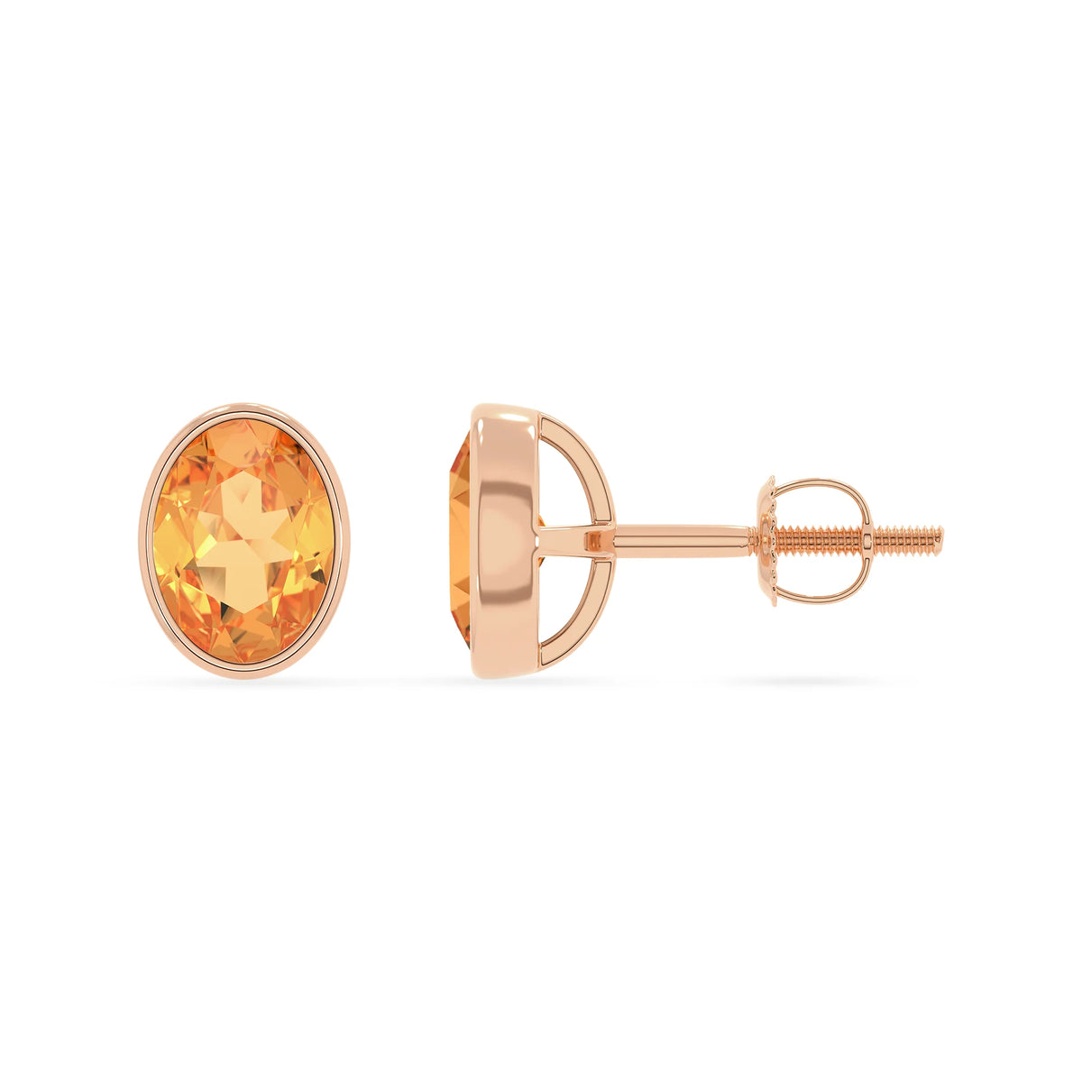 lab grown citrine oval stud earrings in rose gold 