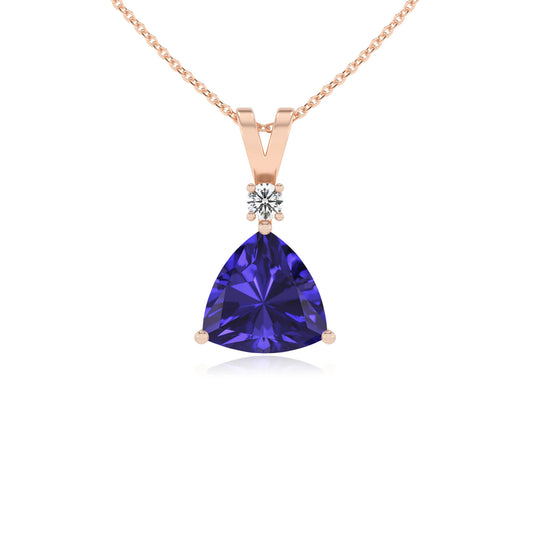 lab grown tanzanite trillion solitaire v-bale necklaces in rose gold 