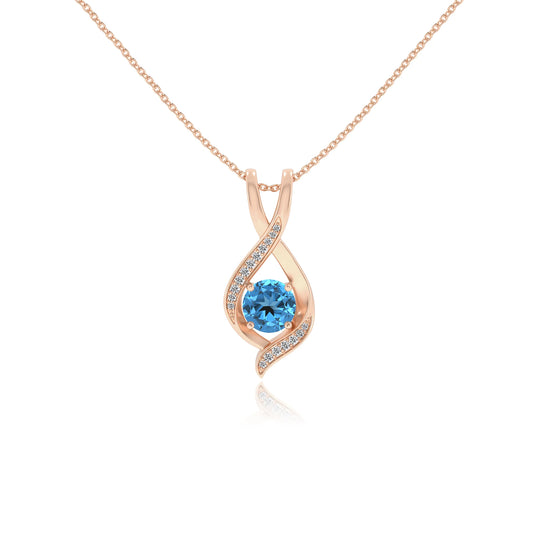 natural swiss-blue-topaz round solitaire necklaces in rose gold 