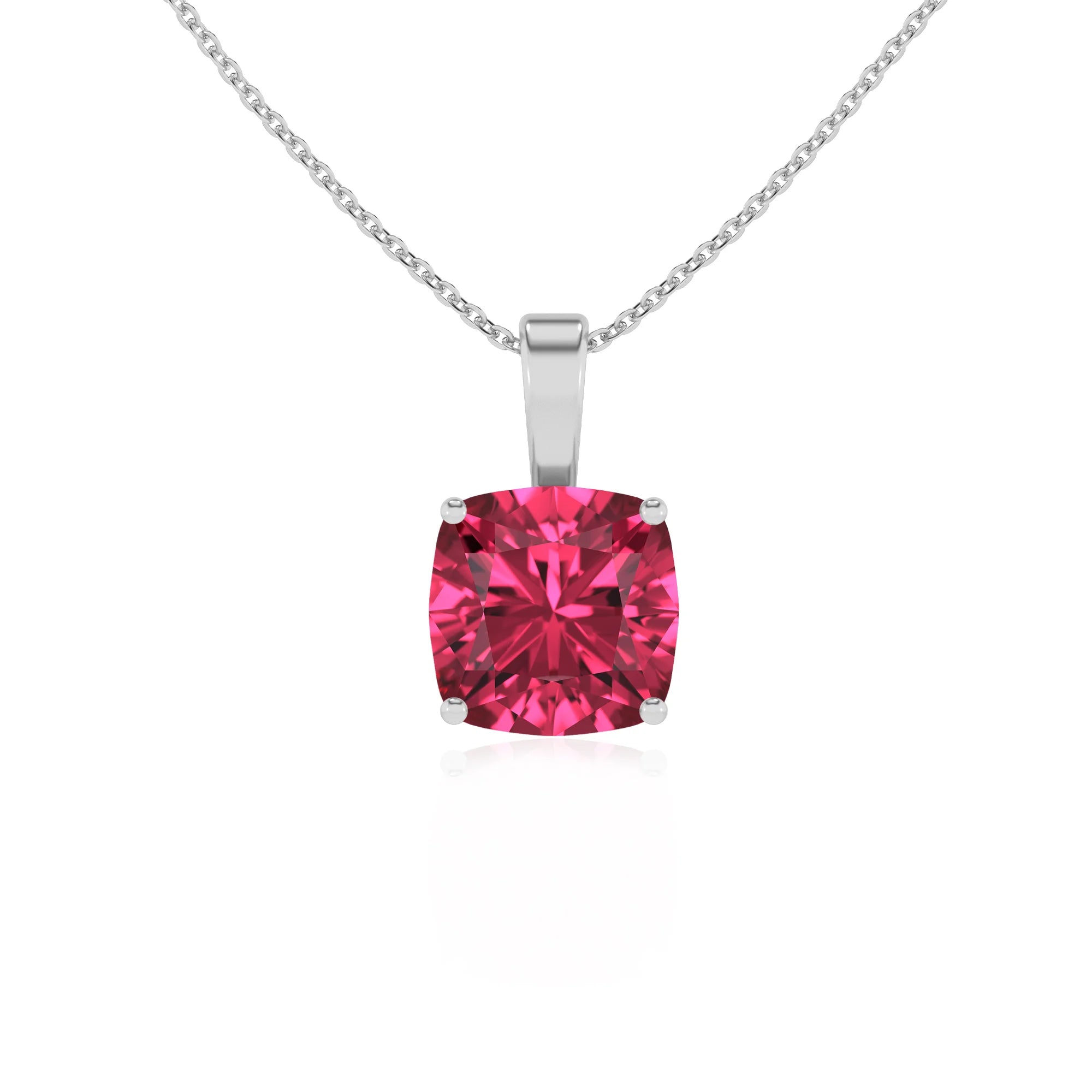 lab grown pink-tourmaline cushion solitaire necklaces in platinum 