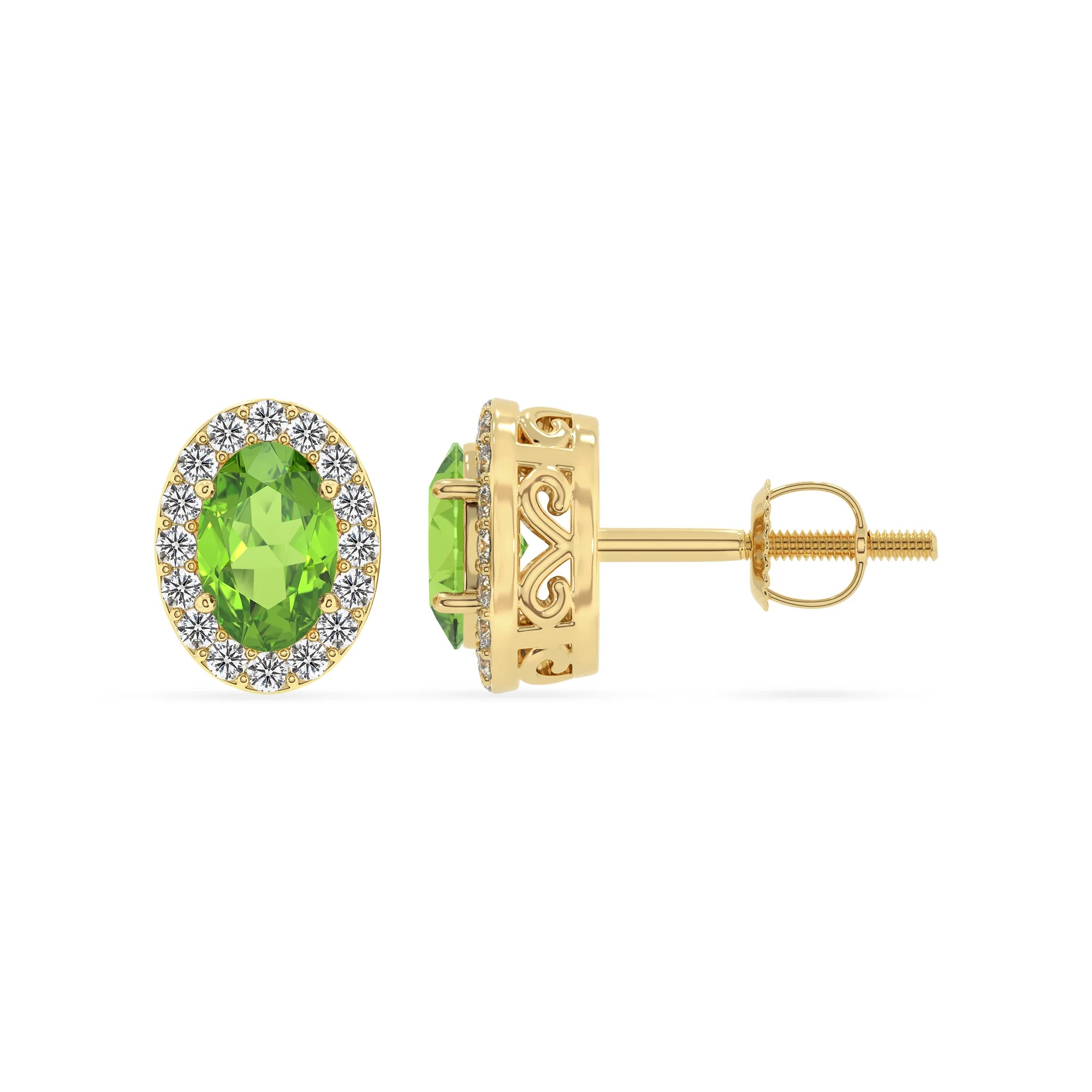 natural peridot oval stud earrings in yellow gold 
