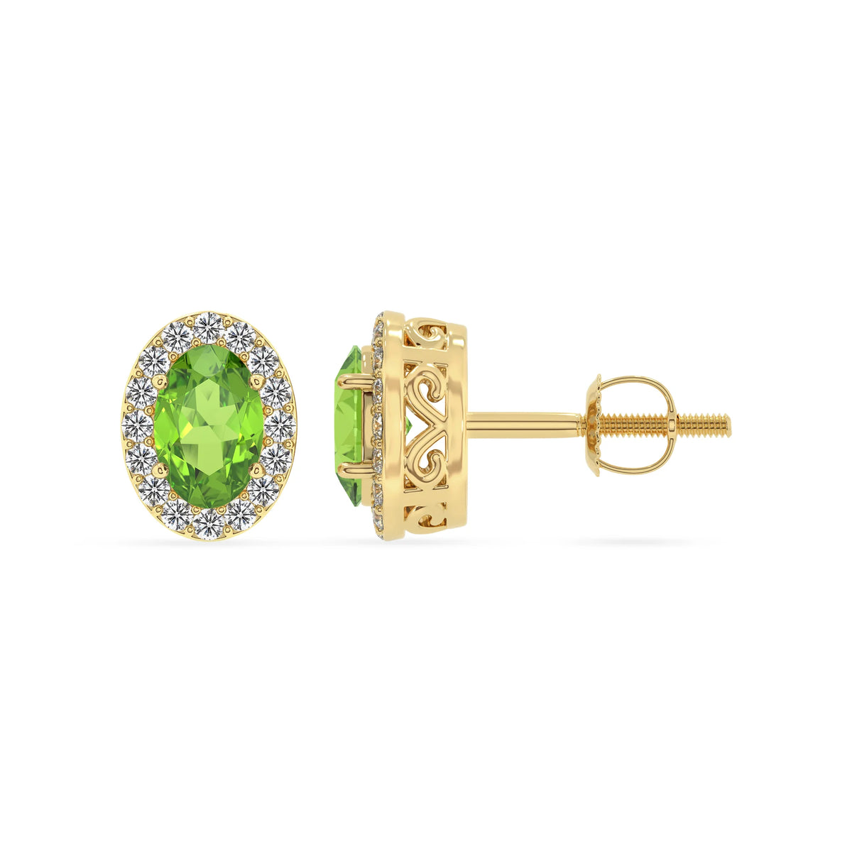 natural peridot oval stud earrings in yellow gold 